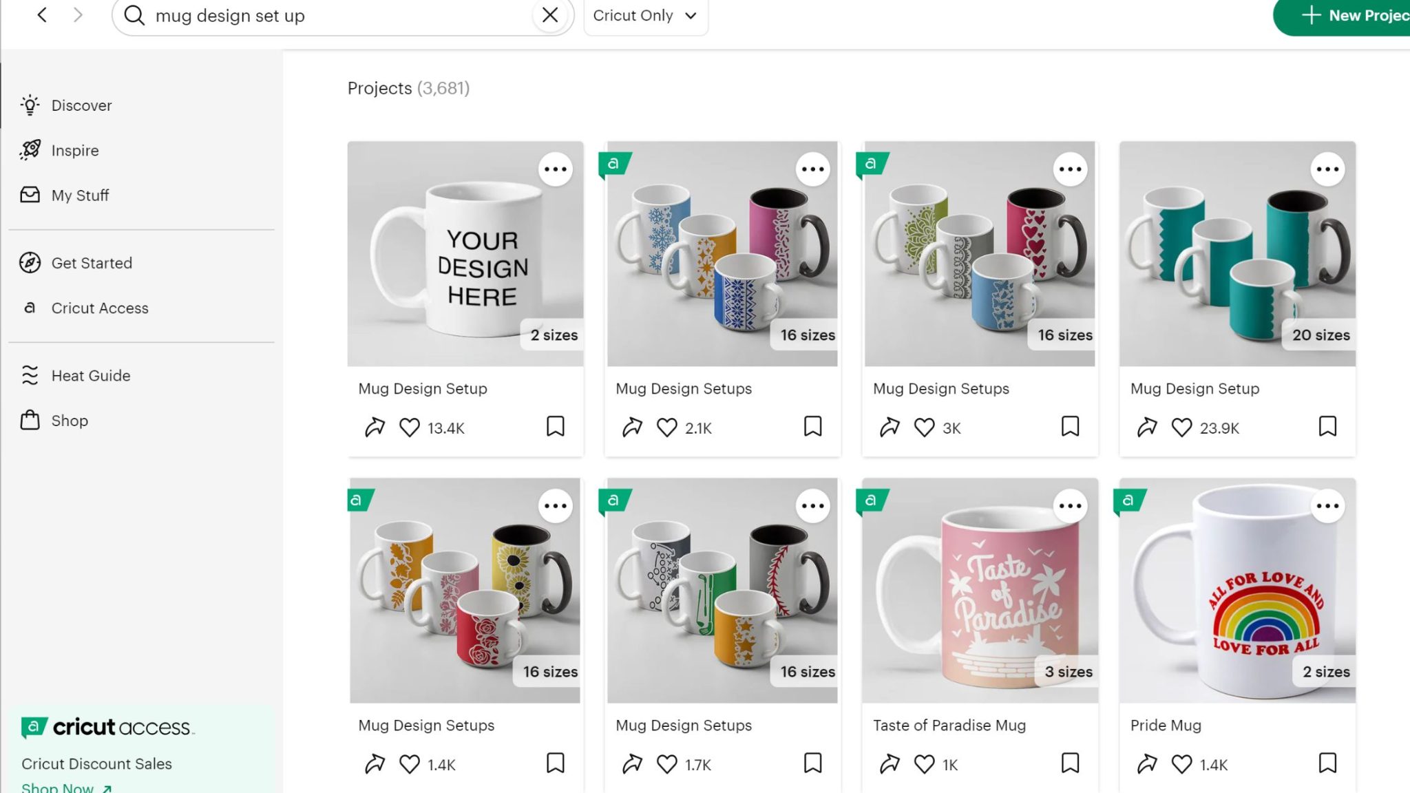 Different mug templates in Cricut Design Space