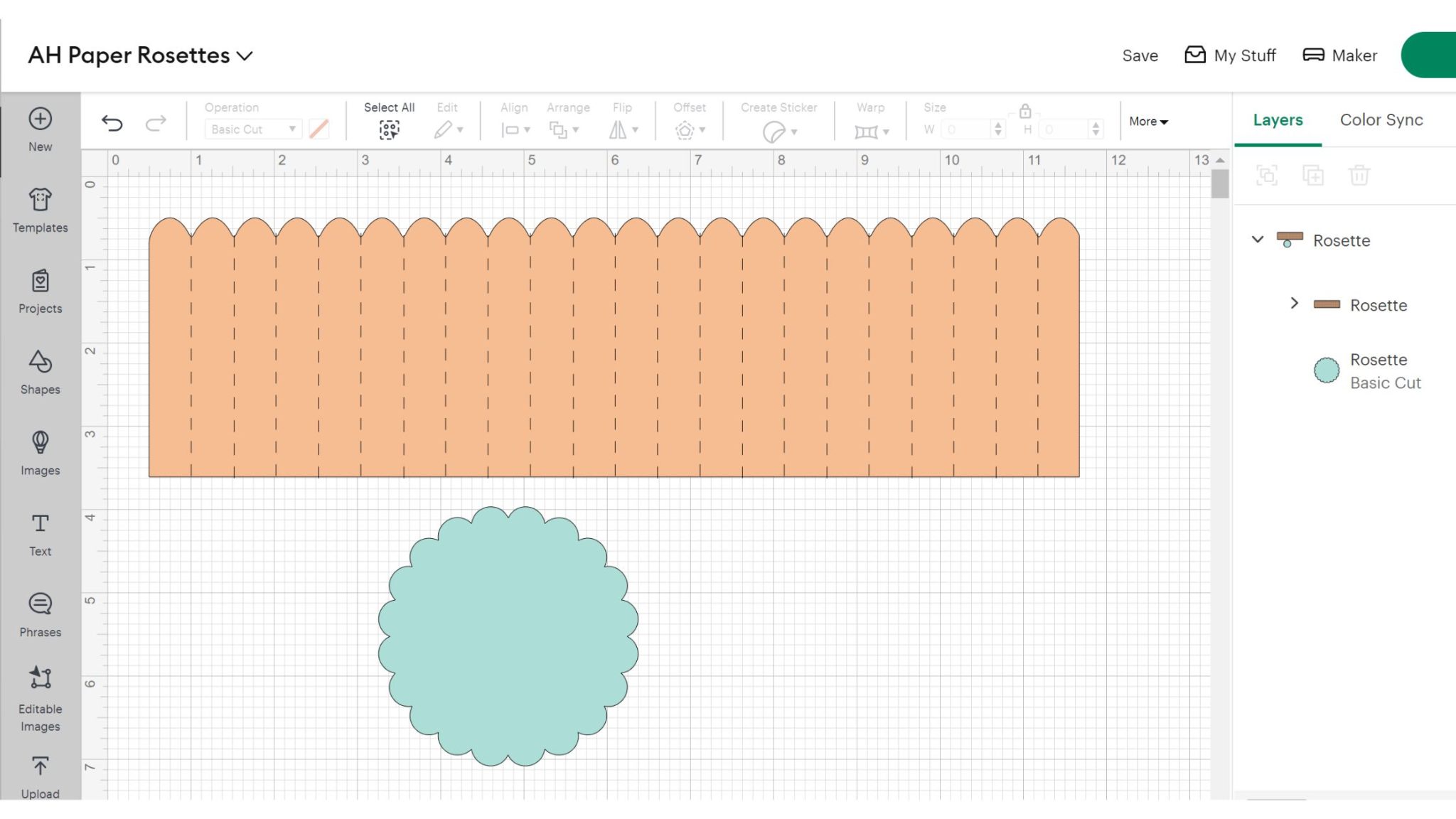 pattern for paper rosette in Cricut Design Space