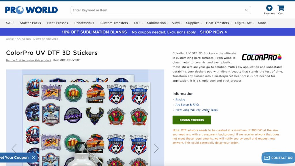 ordering uv dtf stickers