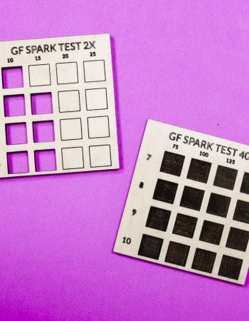 Glowforge laser material settings test grid examples.