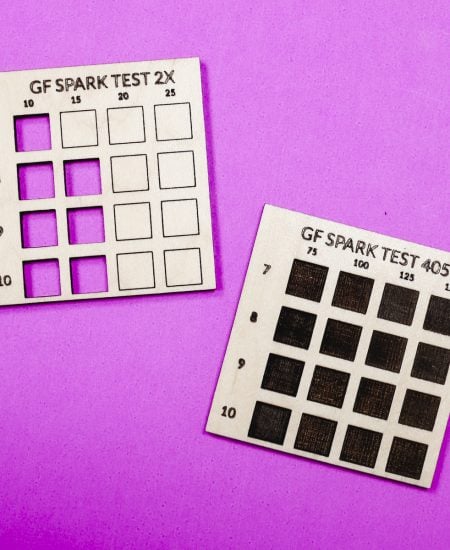 Glowforge laser material settings test grid examples.