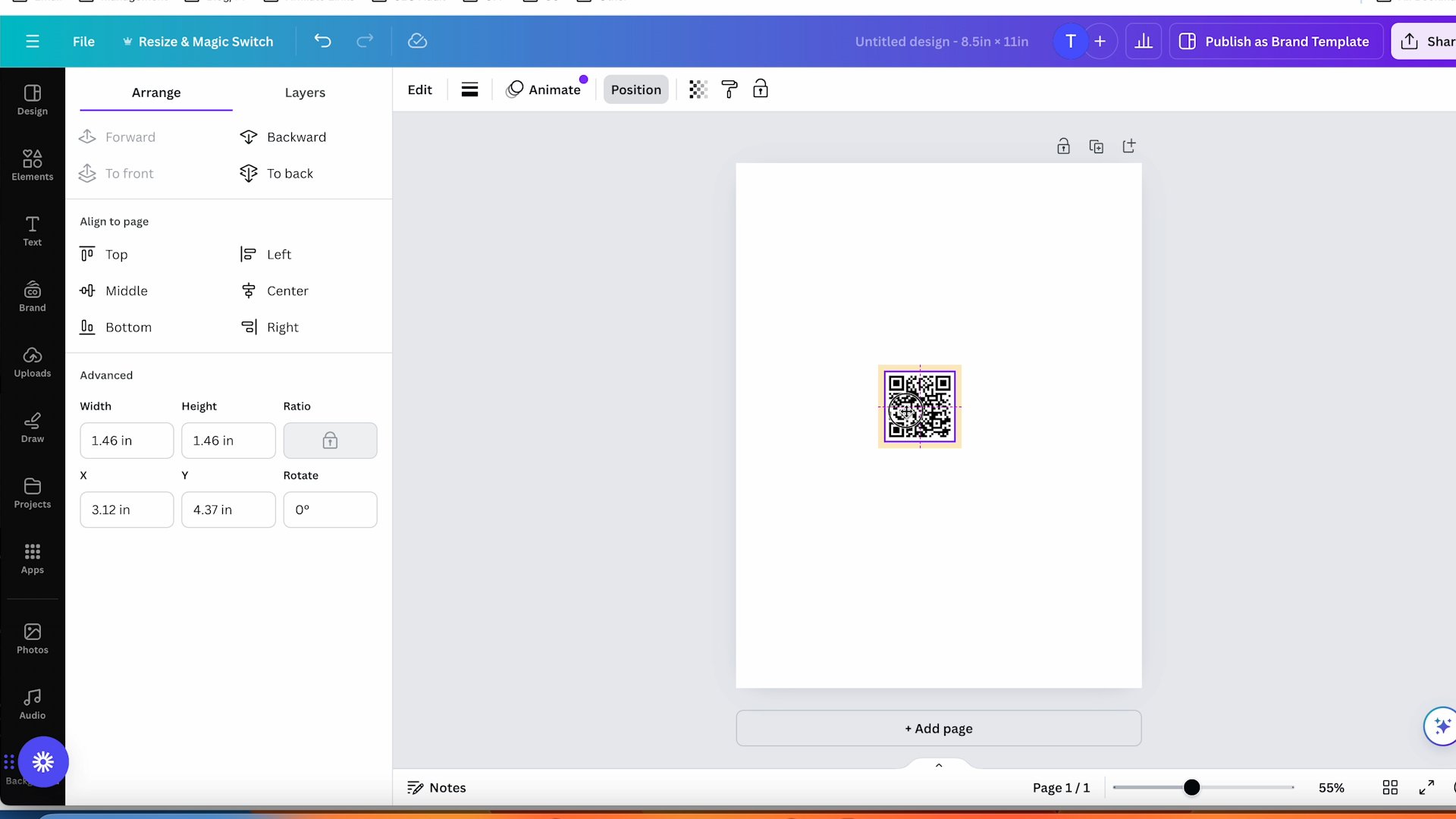 resizing qr code to fit a template in canva