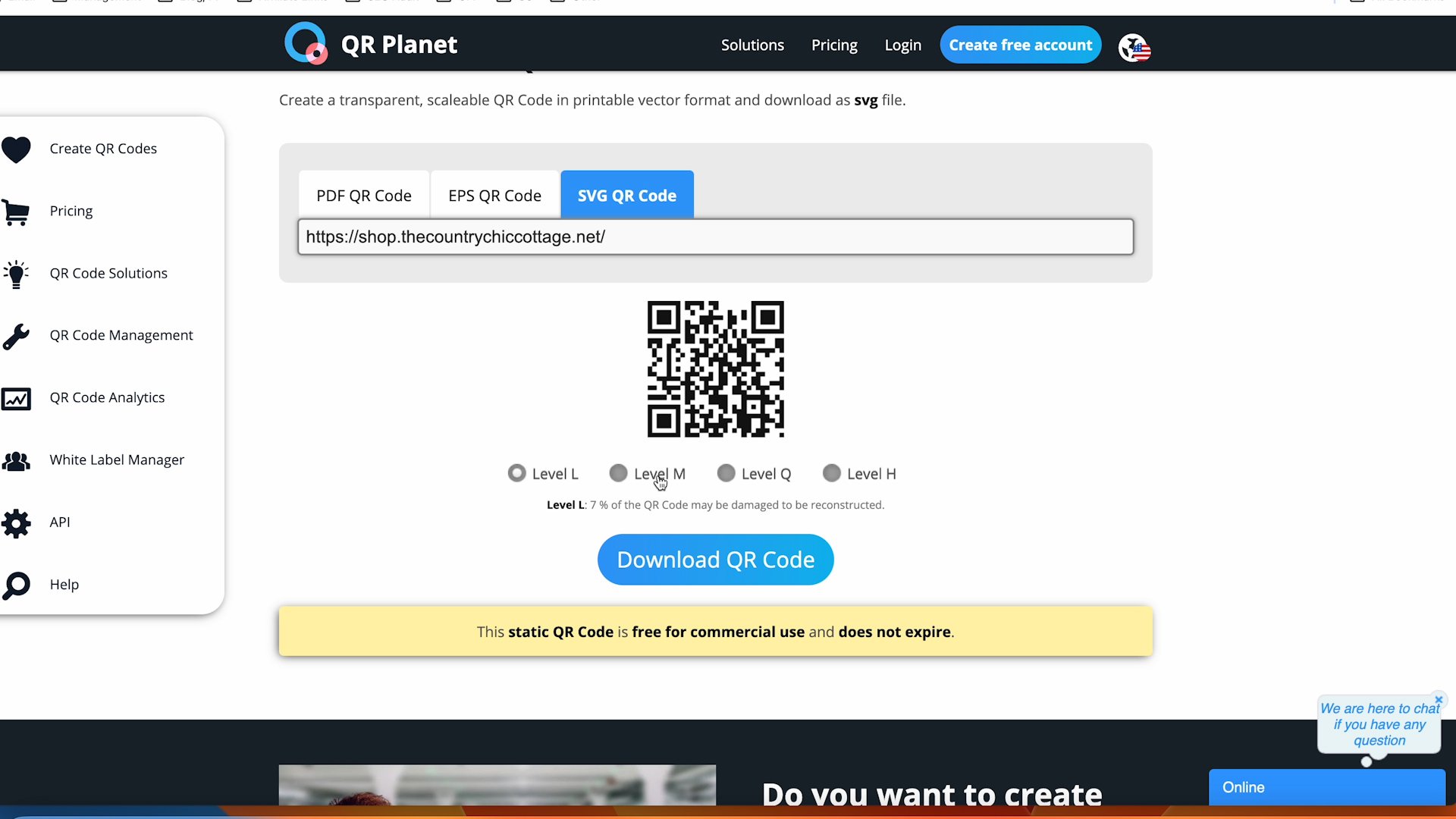 using qr planet to make an svg file from a qr code