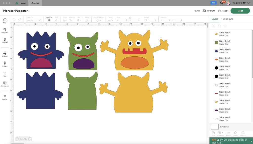 monster puppets in cricut design space