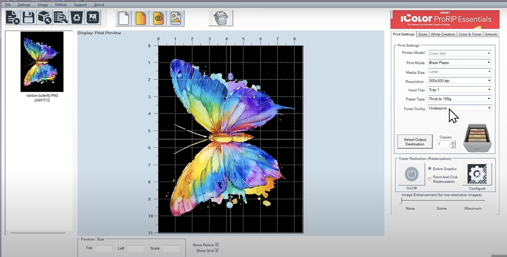 Use IColor ProRIP Essentials software for sublimation color management.