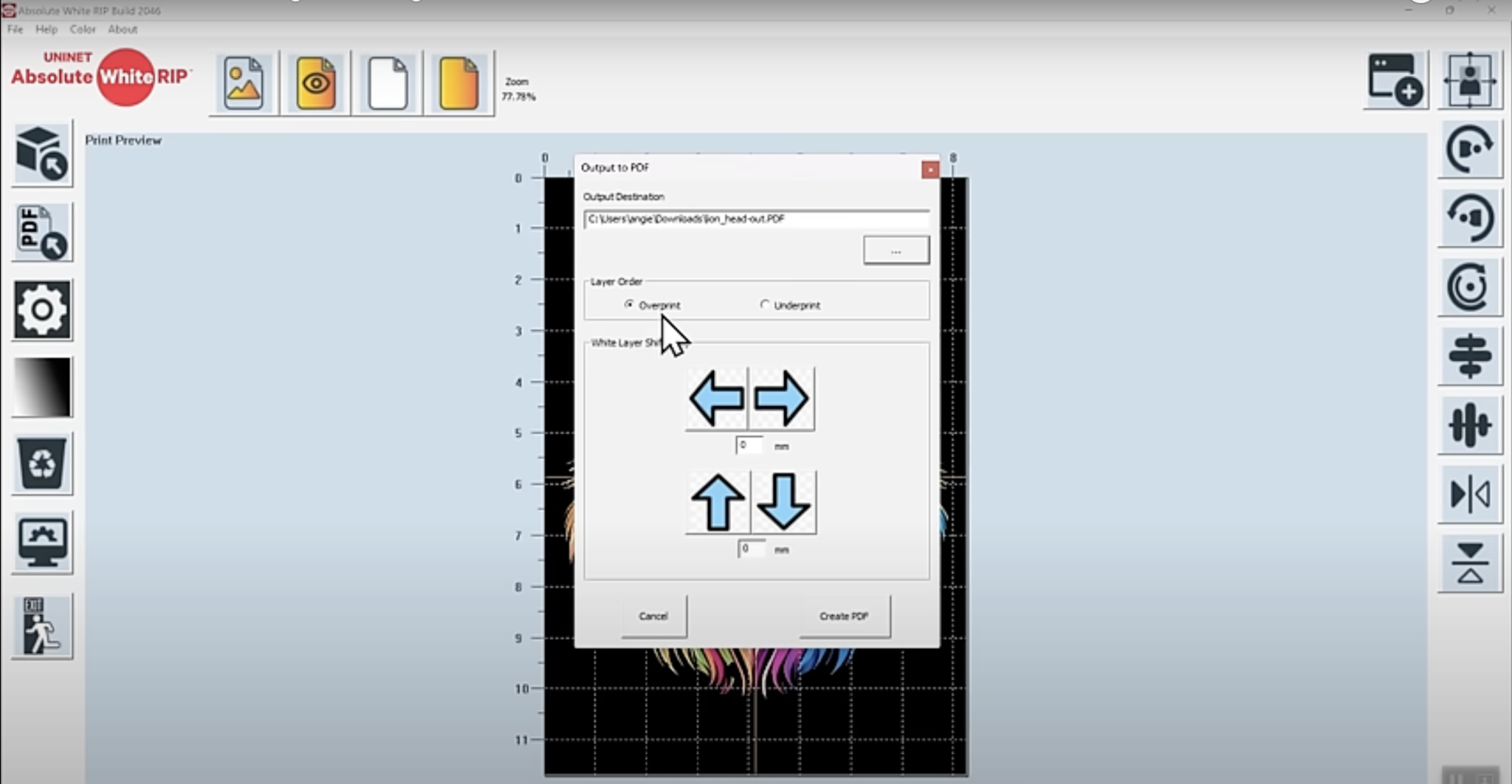 For printing white to add to fabric select Overprint.