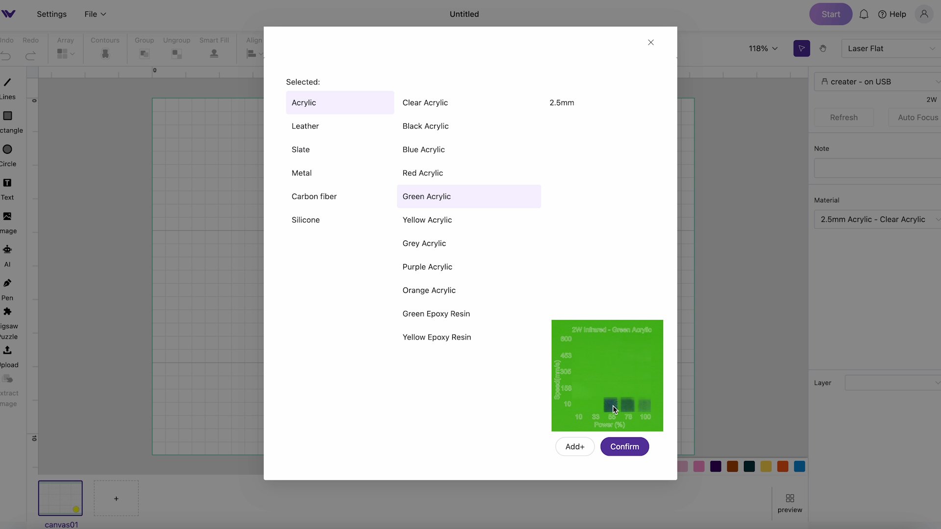 finding material settings in wecreat software