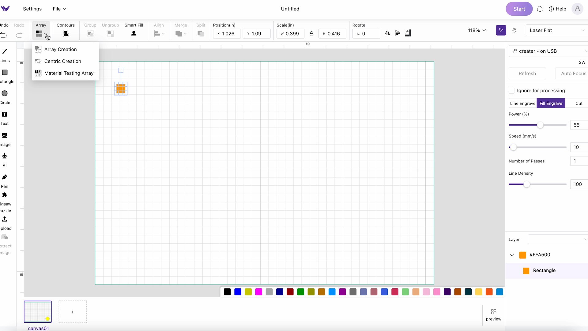 finding test arrays in wecreat software