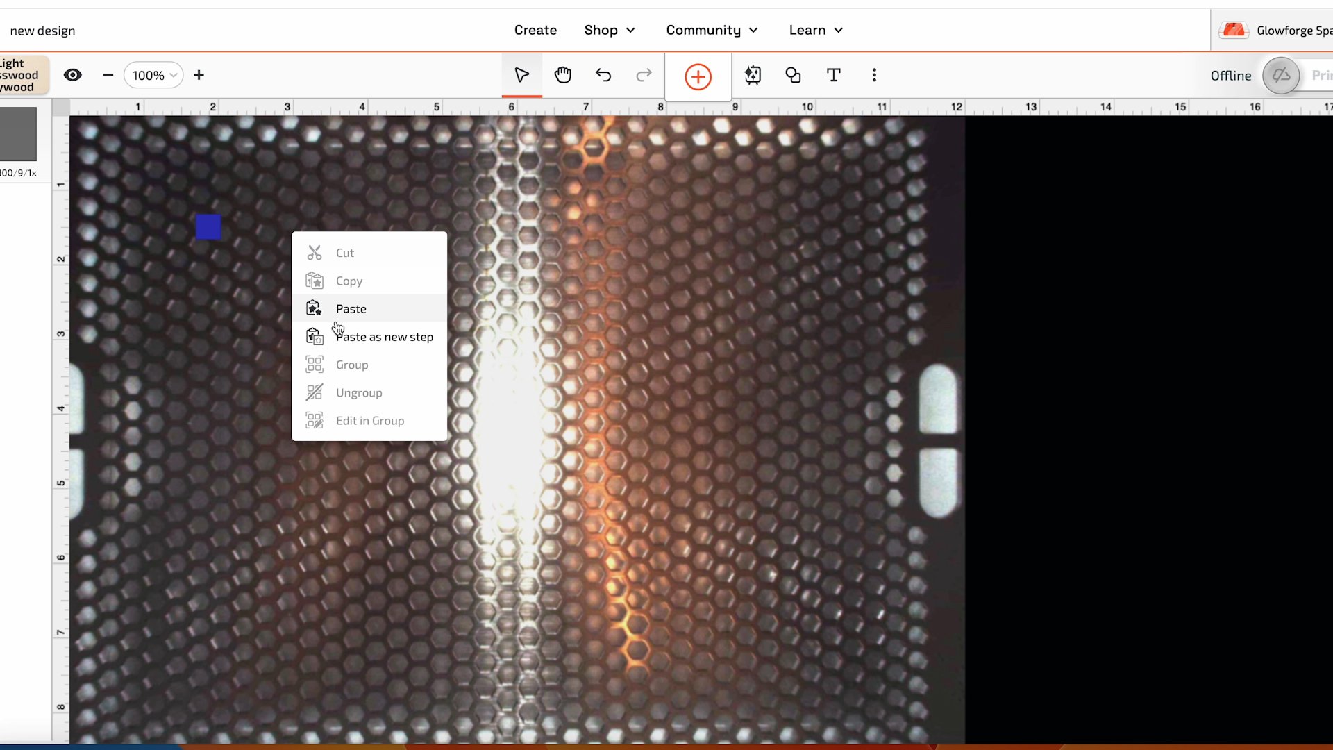 pasting as a new step in glowforge software