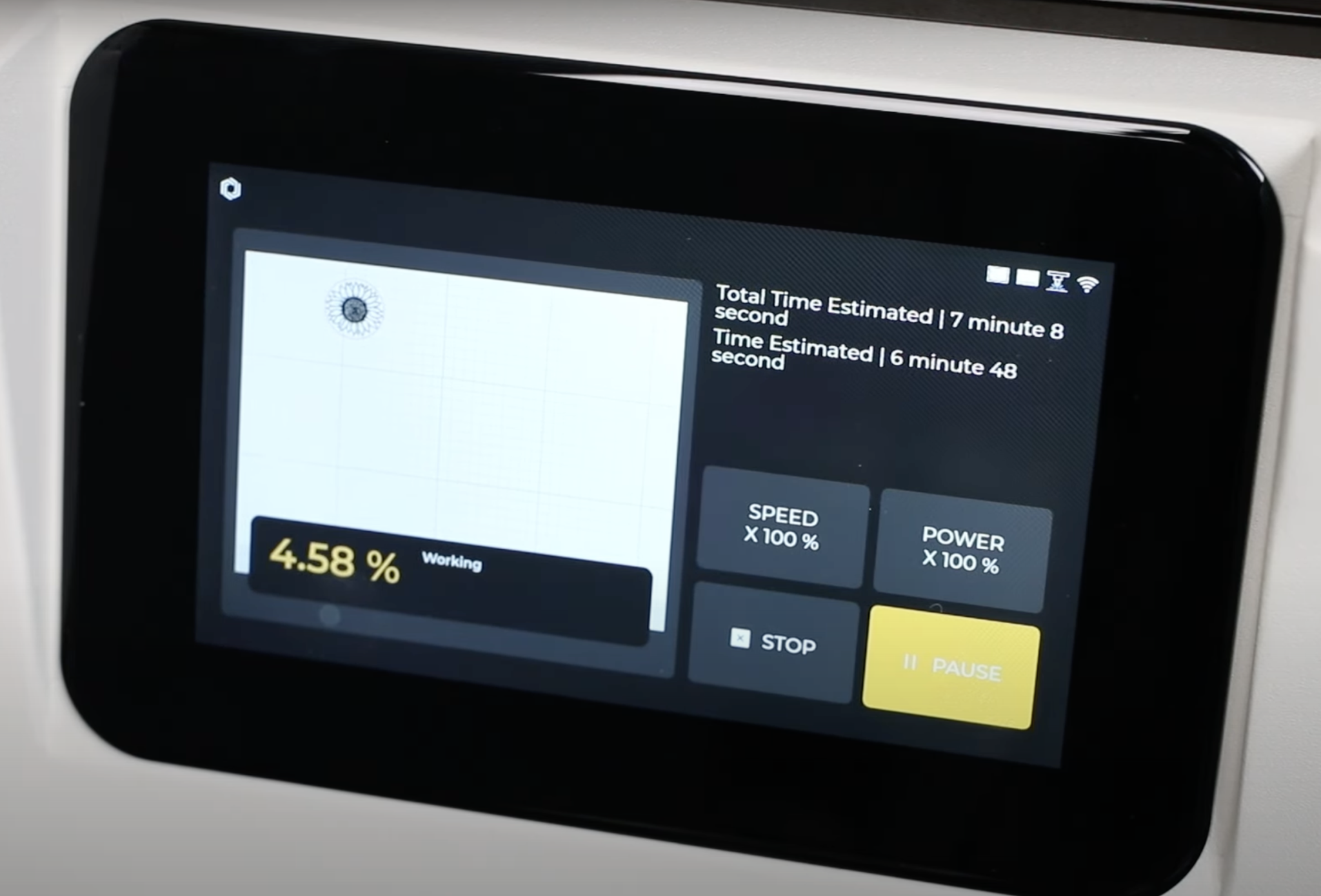 Front display panel on Flux Ador laser.