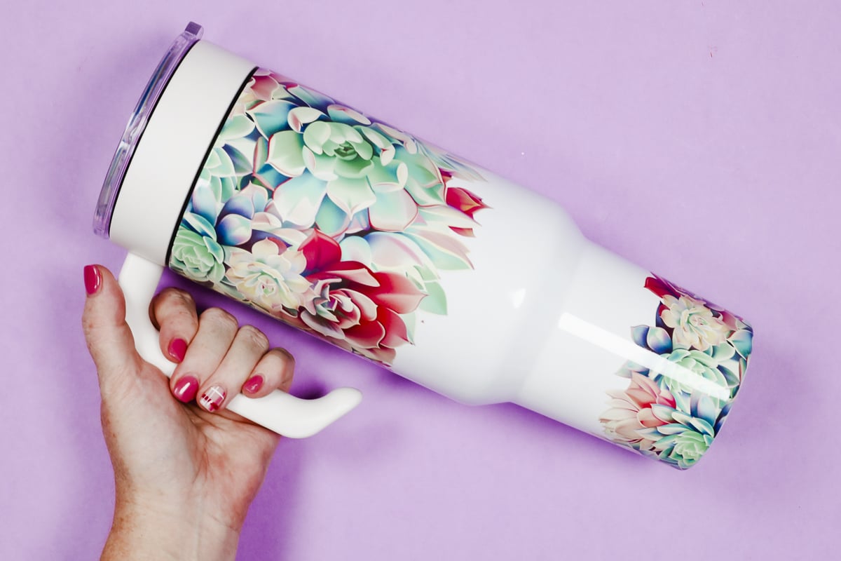 Sublimation 40 oz tumbler with additional handle.