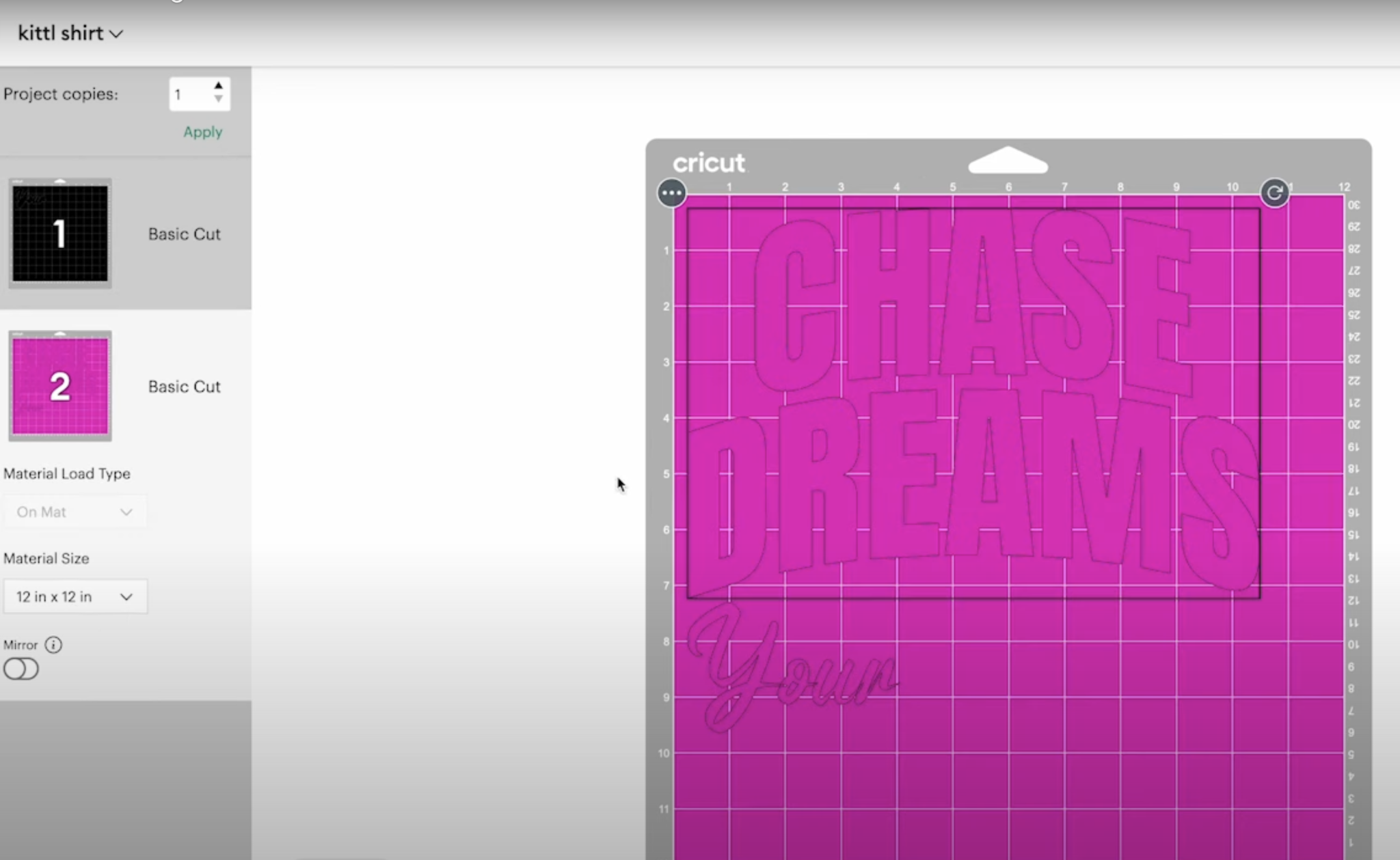 Preview mat with attached layers on the canvas screen.