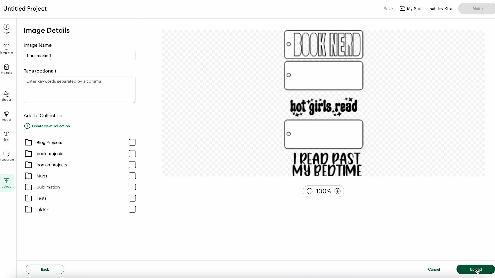 uploading bookmark designs